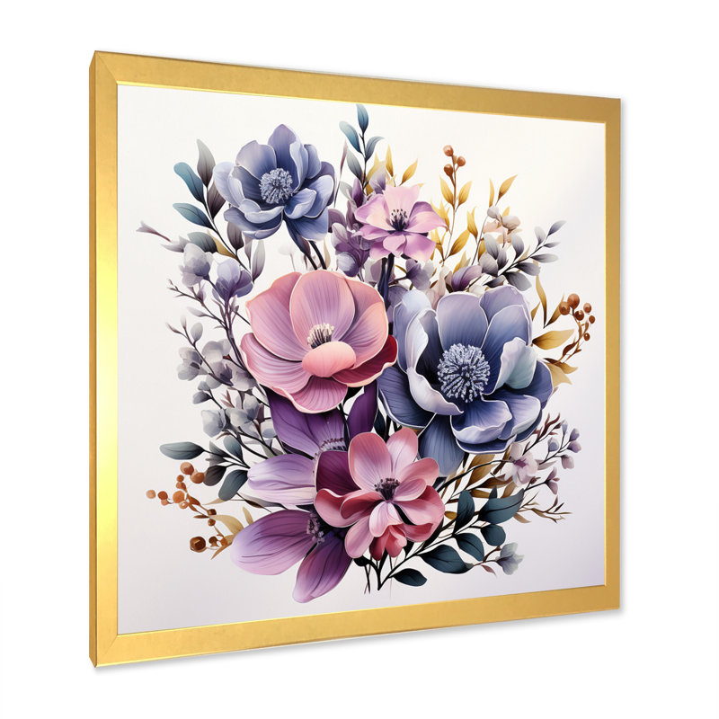 Bouquet de minimalisme mauve sur toile, H 30 po x l 30 po x P 1 po, Cadre doré à une seule photo