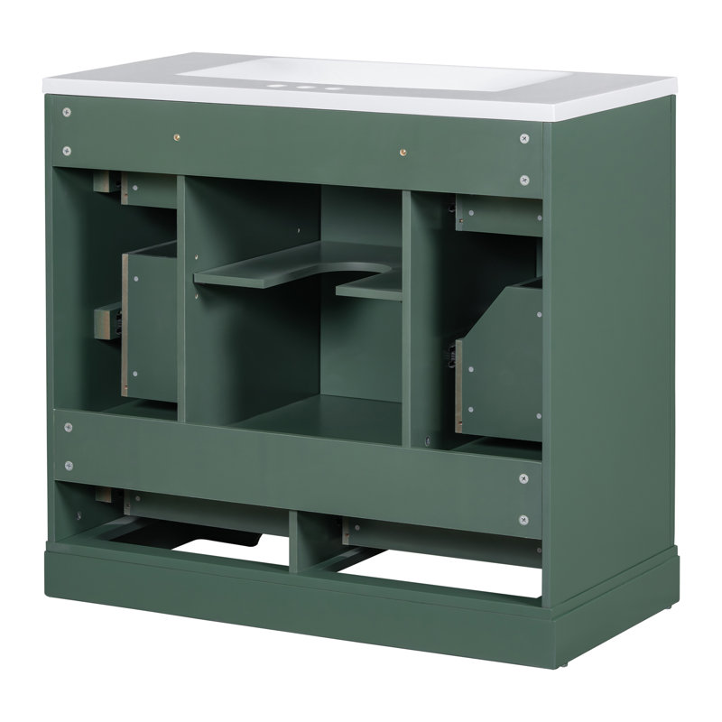 Meuble-lavabo de 91 cm avec lavabo intégré, 6 tiroirs, vert