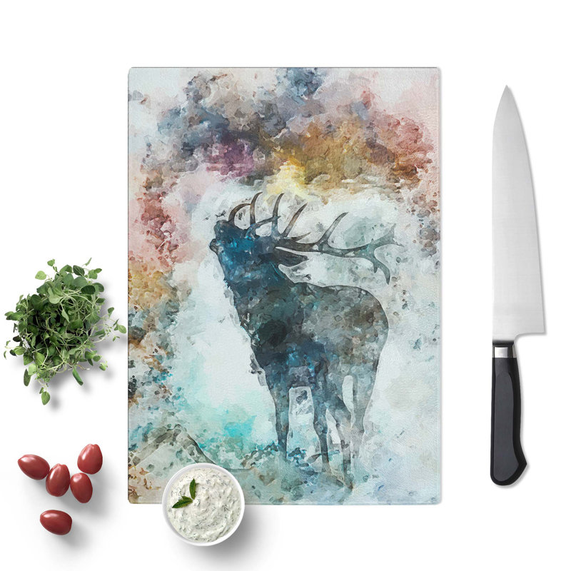 Tempered Glass a Deer Stag Silhouette in Abstract Chopping Board, 28.5cm W x 20cm L