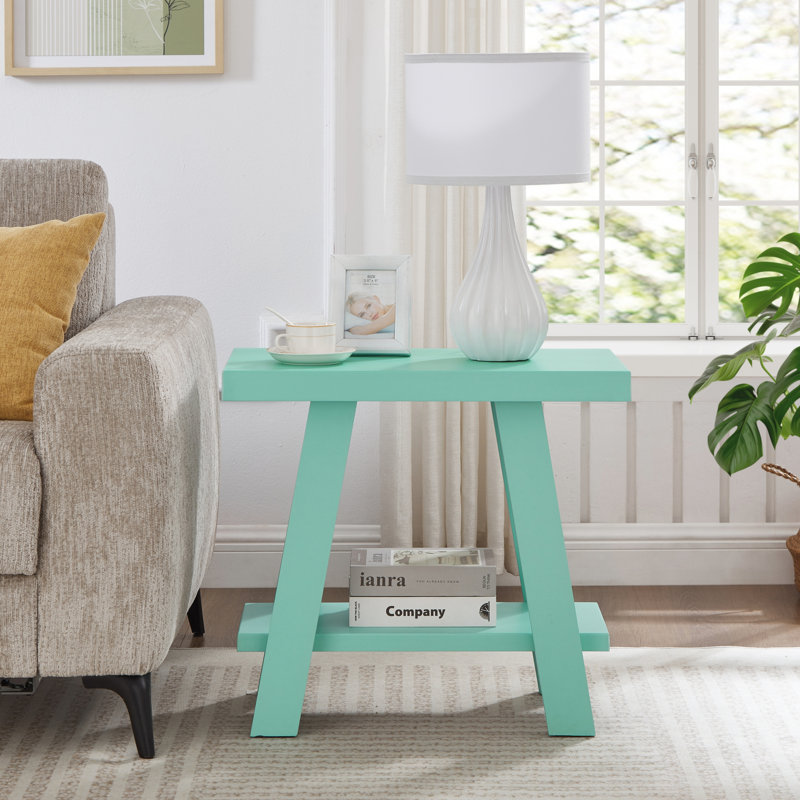 Table de bout avec rangement Angeleca, Sarcelle, H 22 po x l 23,5 po x P 14 po