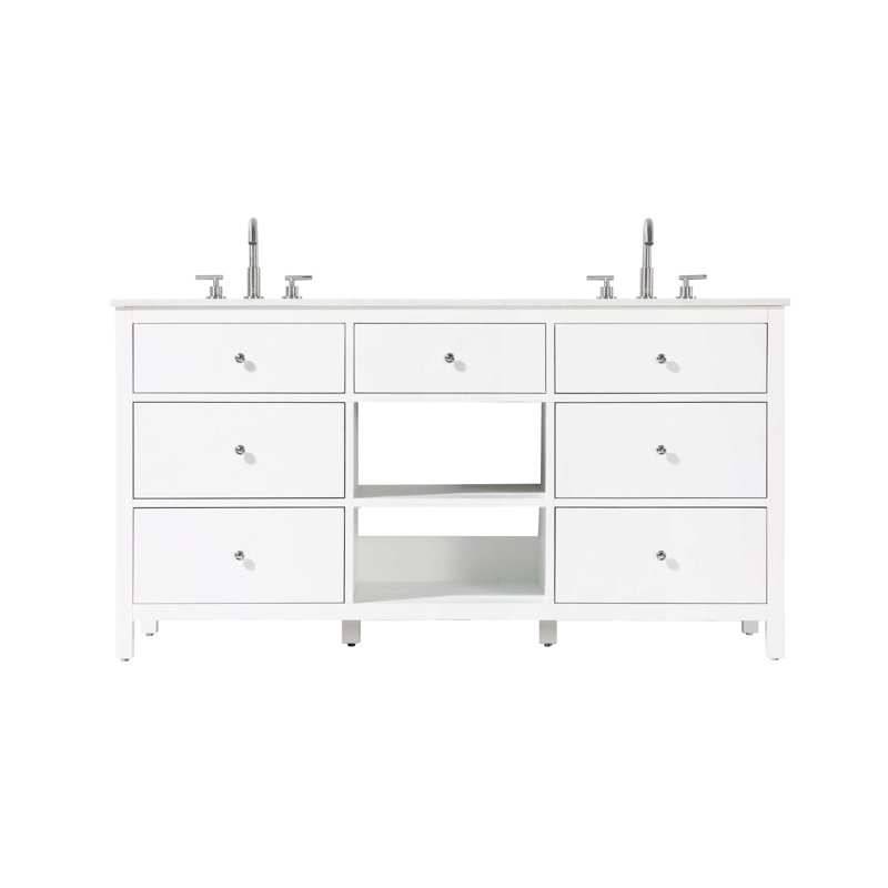 Meuble-lavabo double Delle, Blanc/chrome, 60"