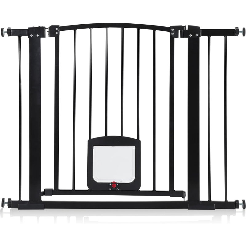 Barrière pour animaux sans pression à perceuse, barrière pour chien avec double verrou et passage pour chat, Noir