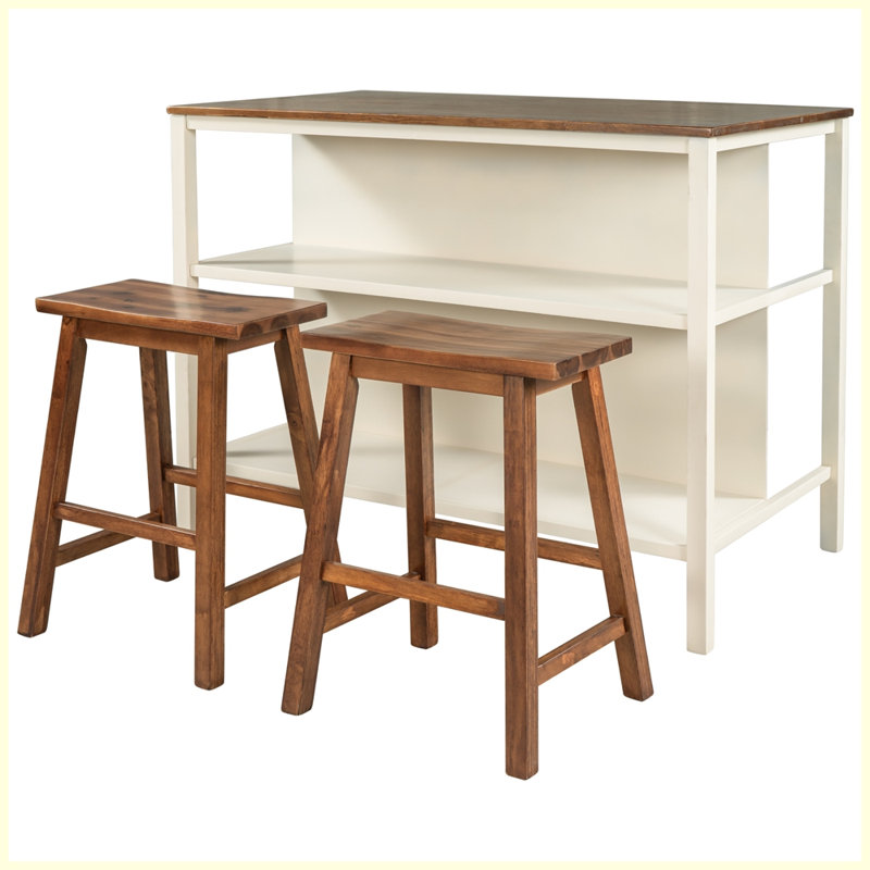 Ensemble de table à manger rustique 3 pièces avec 2 tablettes ouvertes pour petits espaces