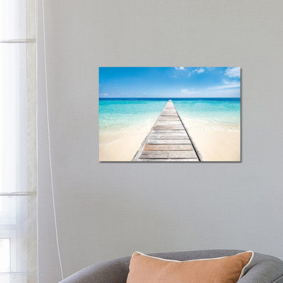 Jetée sur une magnifique île aux Maldives, impression sur verre acrylique