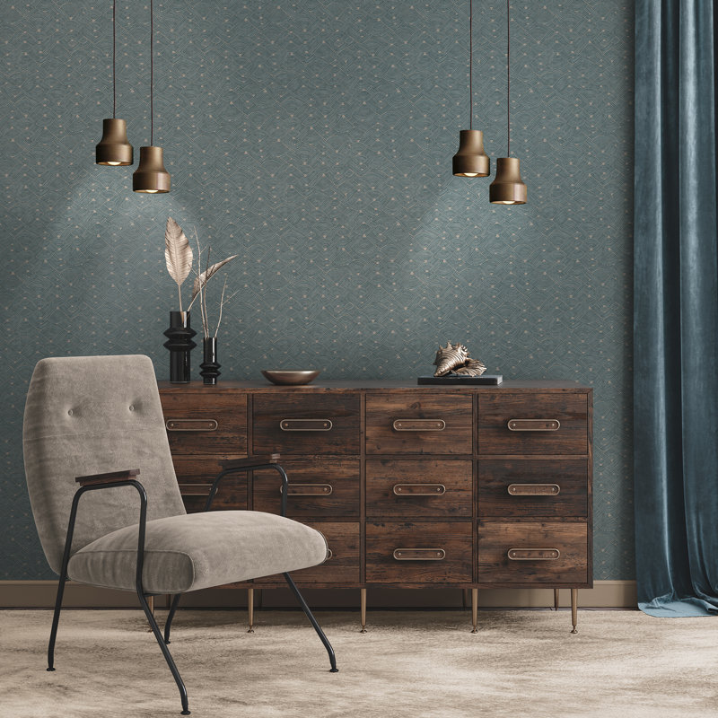 Fusion Geometric Swirl Motif 32.97' L x 20.87" W Wallpaper Roll, Turquoise/Beige