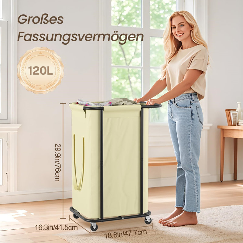 Metal Rolling Laundry Basket with Handles