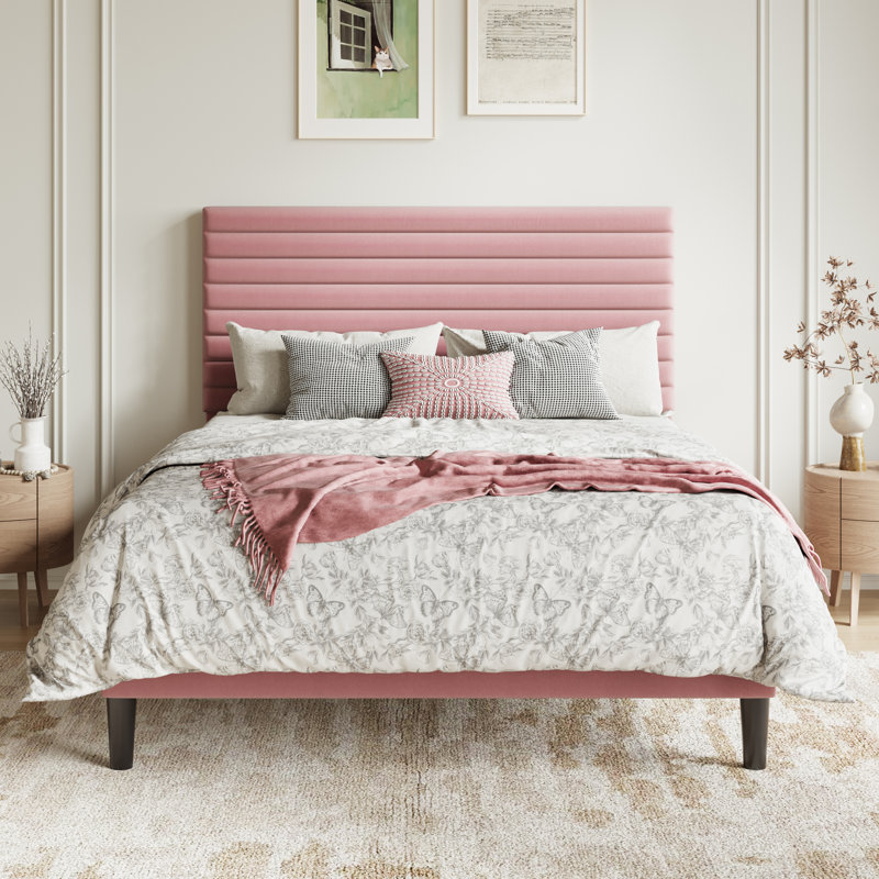 Modern Velvet Upholstered Bed Frame With Adjustable Headboard, Full Size, Queen Size, King Size, No Box Spring Needed, Full