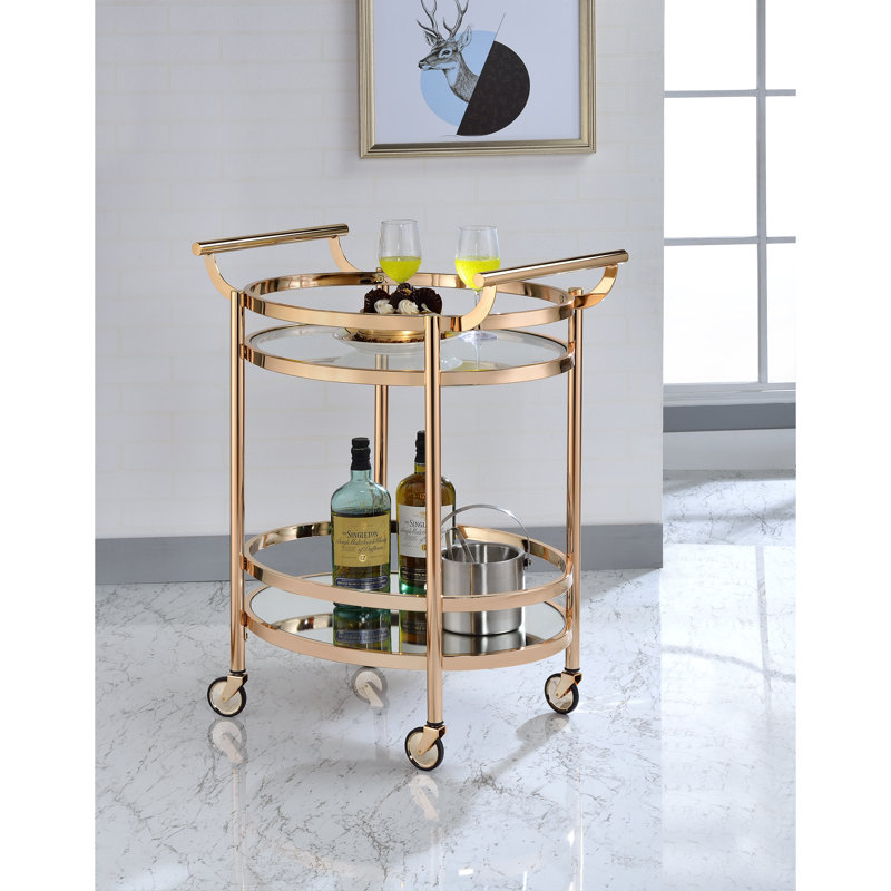 Lakelyn Oval Bar Cart with Two Shelves, Rose Gold