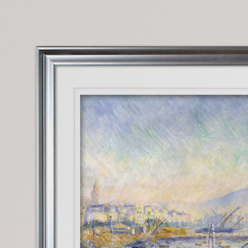 " Bay Of Naples " by Pierre-Auguste Renoir, Silver Framed, 31" H x 43" W x 1.5" D
