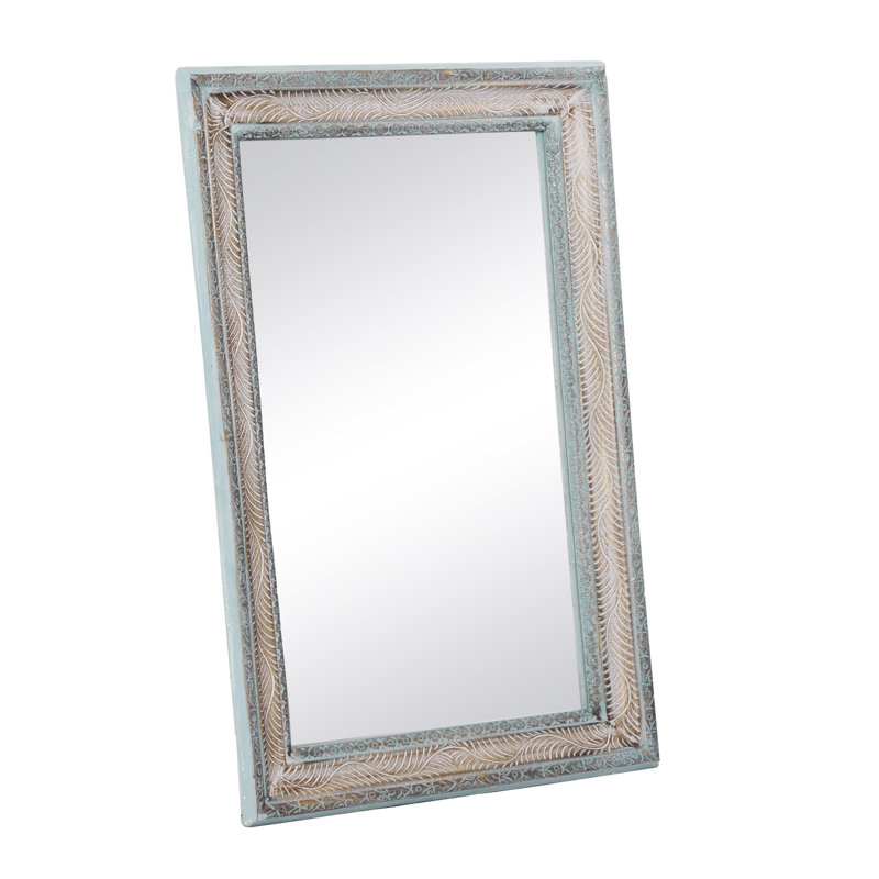 Miroir mural blanc en bois sculpté floral 32 po x 3 po x 48 po
