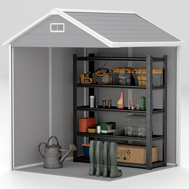 Garden 6 ft. W 5 ft. D PP Resin, Aluminium Reverse Apex Storage Shed, Dark Grey