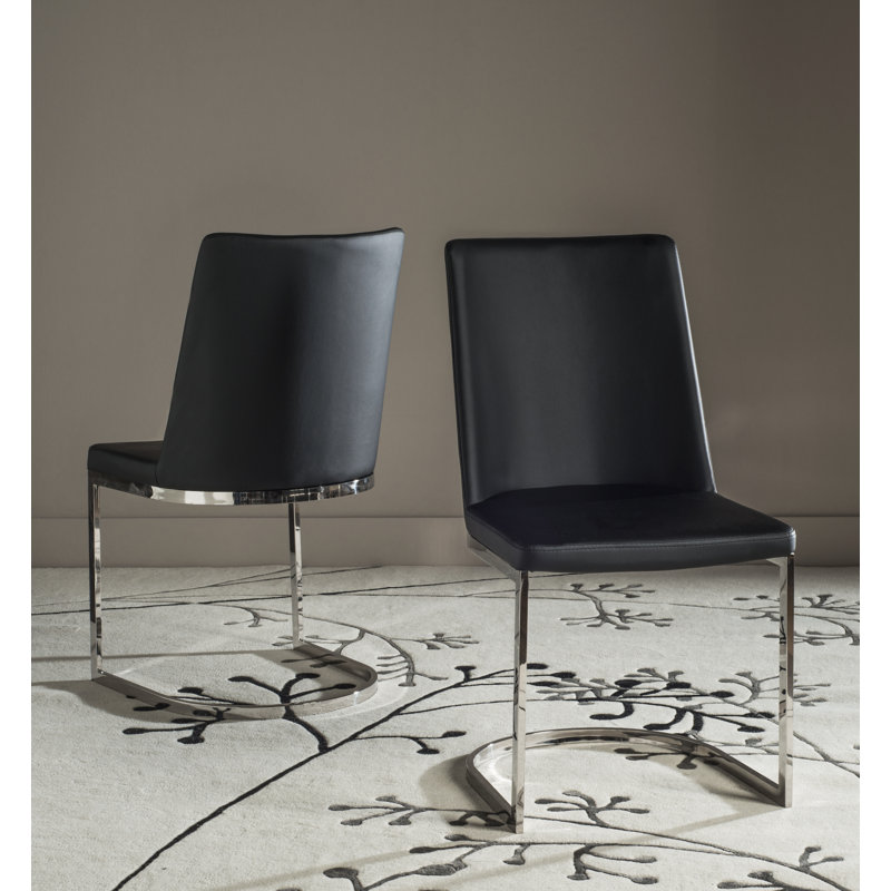 Chromium 18.1'' H Faux Leather Upholstered Metal Side Chair, PU+Sponge - Black