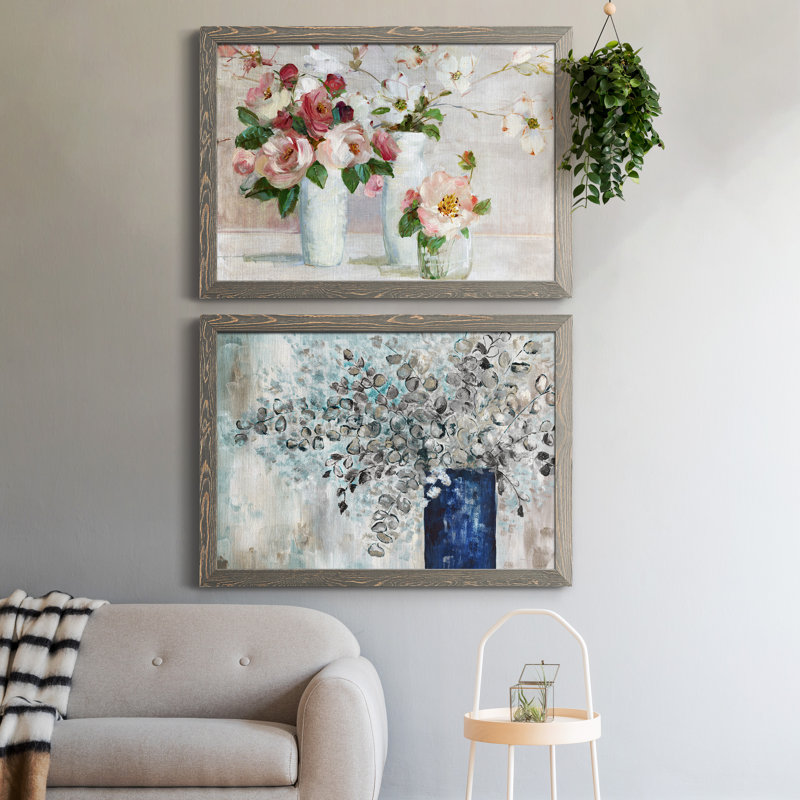 Shades Of Blush - Ensemble de 2 peintures sur toile encadrées, Encadré gris, H 31,5 po x l 47 po x P 1,5 po