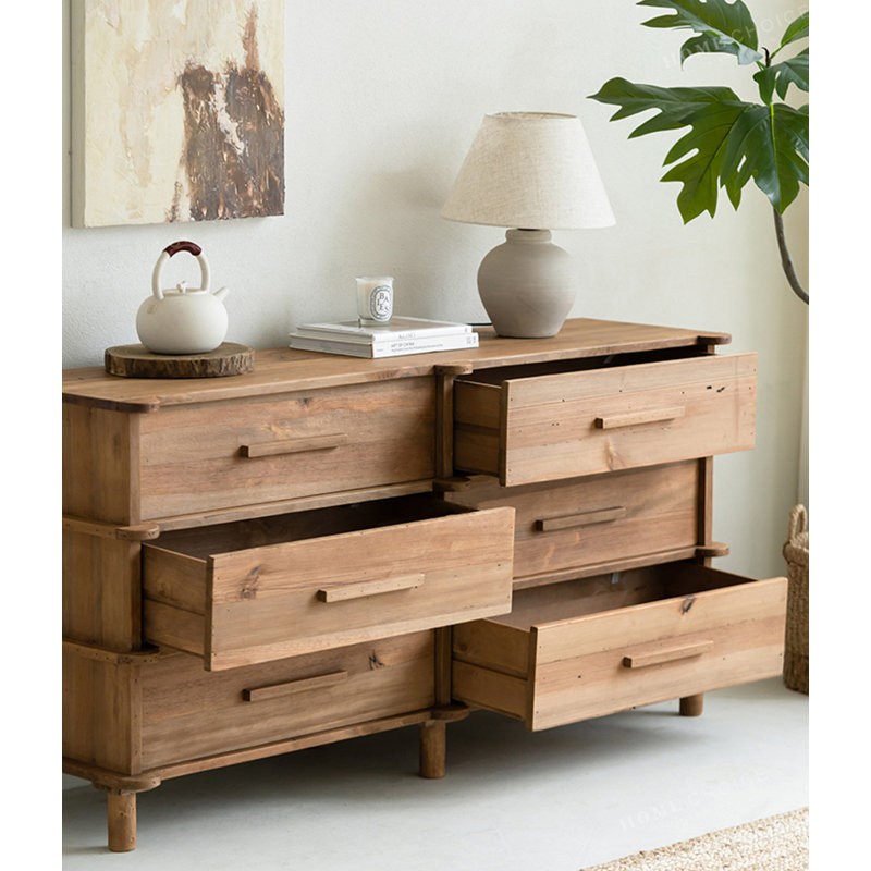 Commode en bois massif rustique, rangement multi-tiroirs