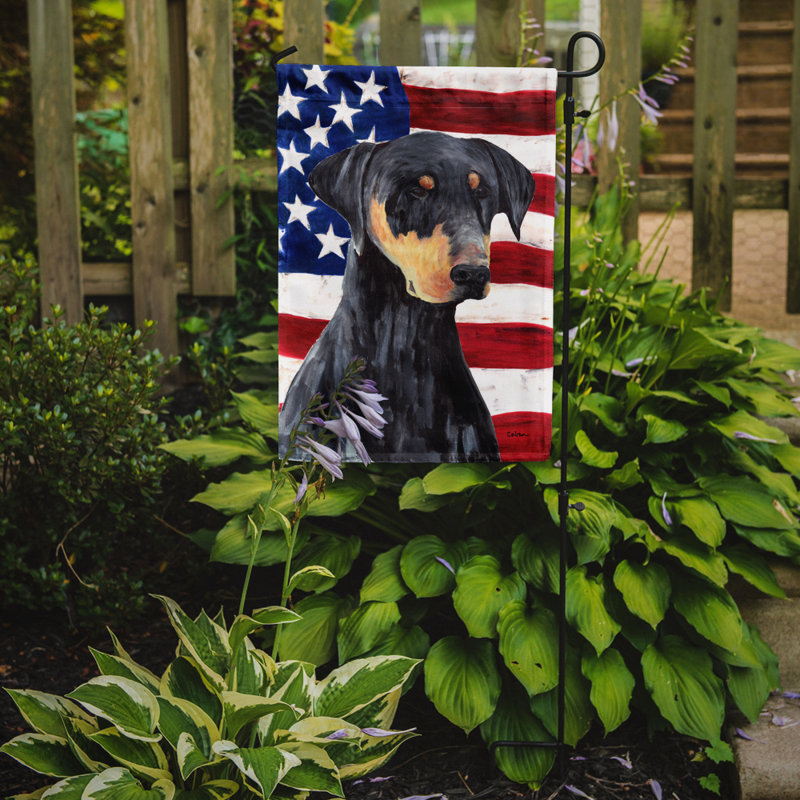 2 côtés en polyester de 2 côtés american drapeau de jardin, Doberman noir