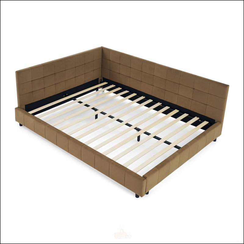 Structure de lit tapissier pour grand lit, Brun