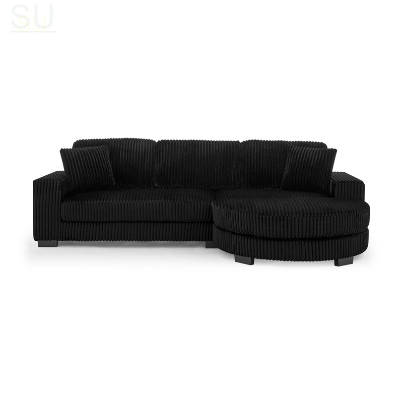 Corduroy Tufted Upholstered Sleeper Sectional Sofa, L-Shaped Modular Convertible Sofa With Versatile Arc-Shaped Footstool For Flexible Placement