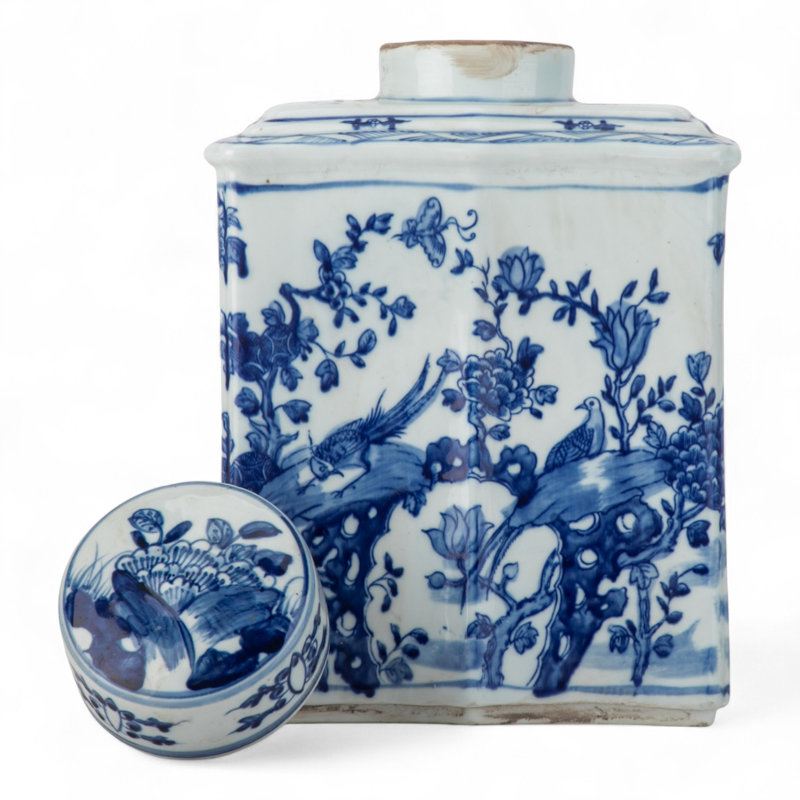 Blue and White Square Jar