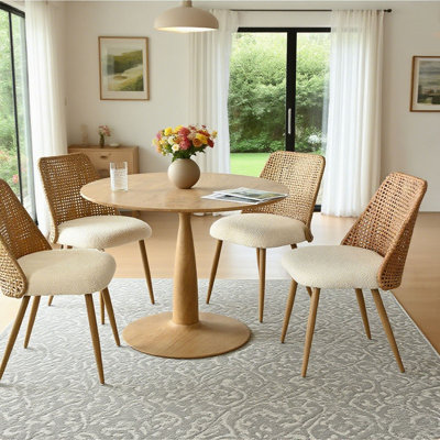 Ensemble de table de salle à manger pour 4 personnes avec table ronde de 39,5 po et 4 fauteuils rembourrés Boucle