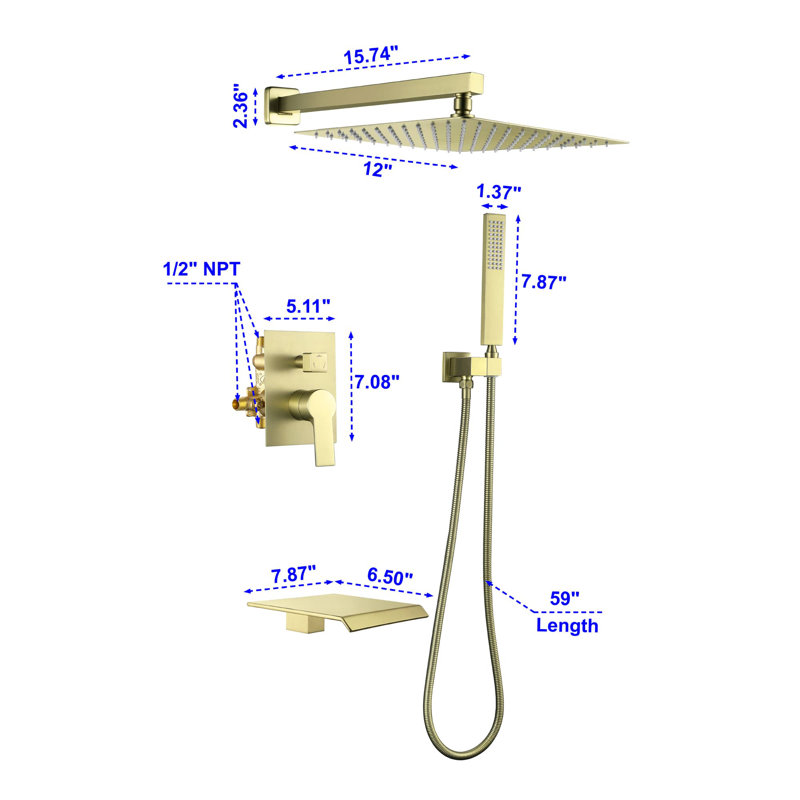 All-In-One Kit with Rough in-Valve, Brushed Gold