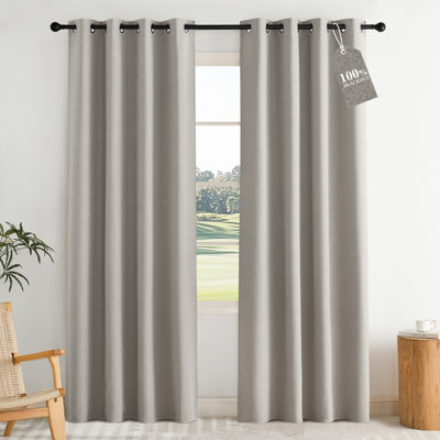  100% Blackout Linen Curtains Faux Linen Full Light Blocking Thermal Insulated Thick Farmhouse Window Treatment