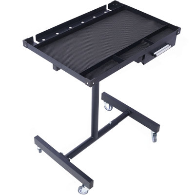 Adjustable Tear Down Work Table With Drawer For Garages, Repair Shops, And DIY, Portable, (4) 2.5" Swivel Casters, 220 Pound Capacity, Rubber Corners, Heavy Duty Steel
