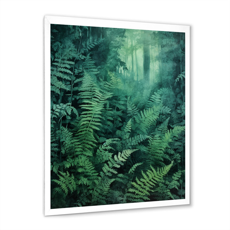 Fougère verte sur toile, H 44 po x l 34 po x P 1 po, Cadre photo blanc