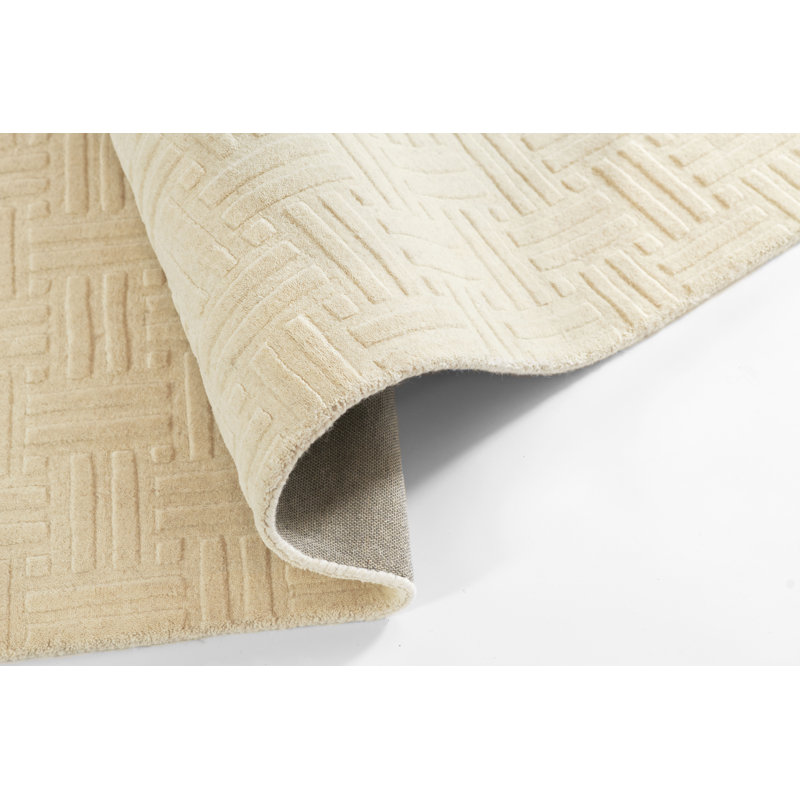 AllModern Contour Hand Loomed Wool Geometric Ivory Area Rug, Runner 2'3" x 8'