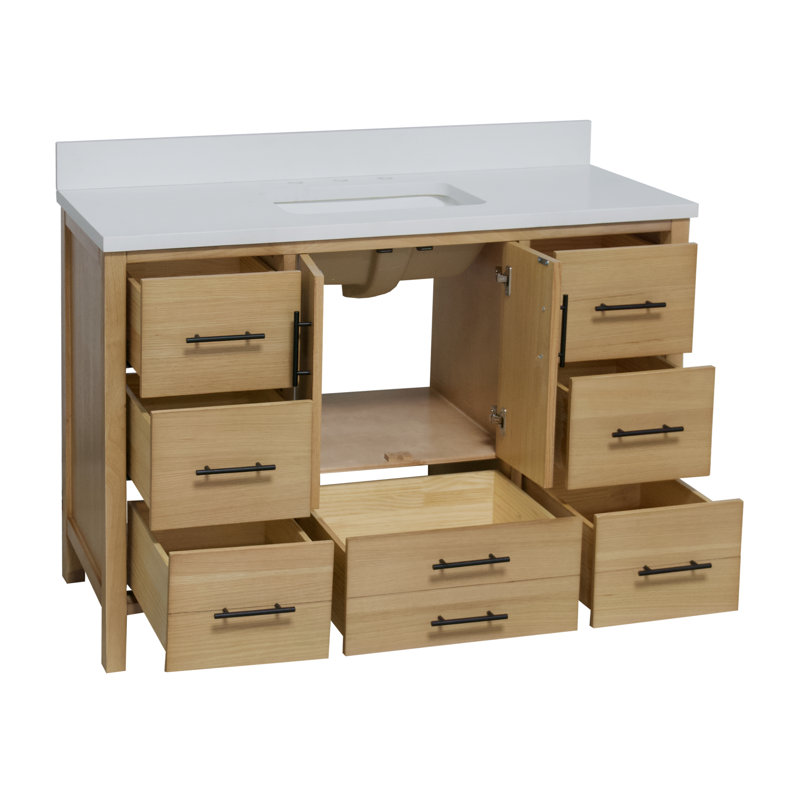 Ensemble de meuble-lavabo simple 48 po Kiara, Blond, Blanc mat