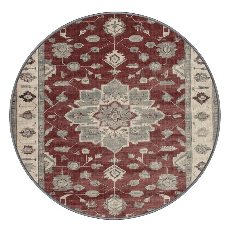 Tapis gris lavable à la machine, Rond 5 pi
