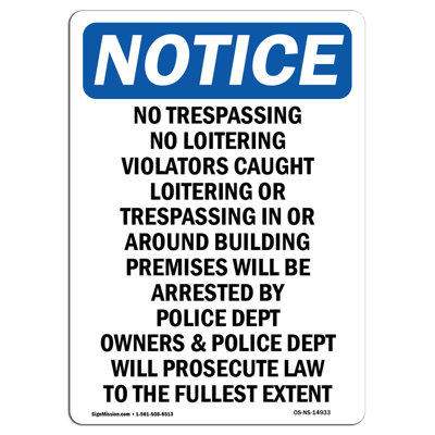 No Trespassing No Loitering Violators Sign
