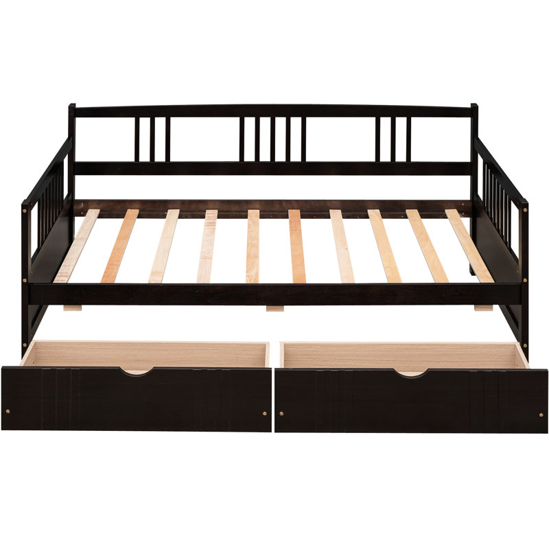 Daybed With Two Spacious Drawers - Strong Wood For A Stylish Bedroom Solid Twin Space Ideal Compact Areas, Espresso