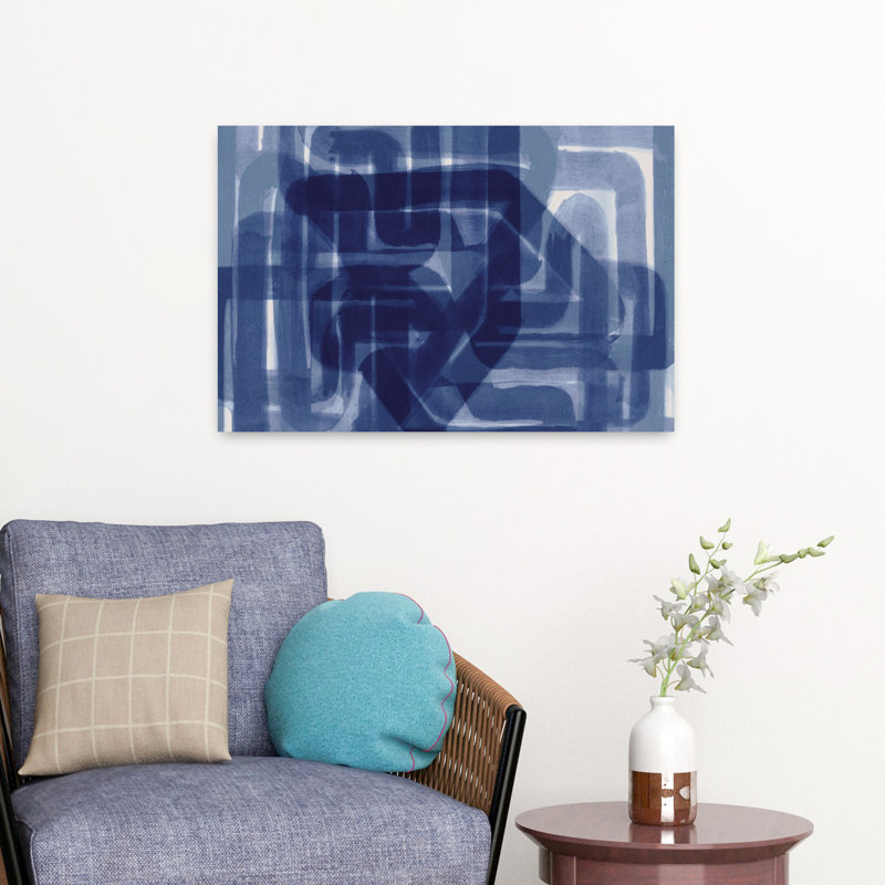 Art contemporain abstrait équation indigo, H 16 po x l 24 po