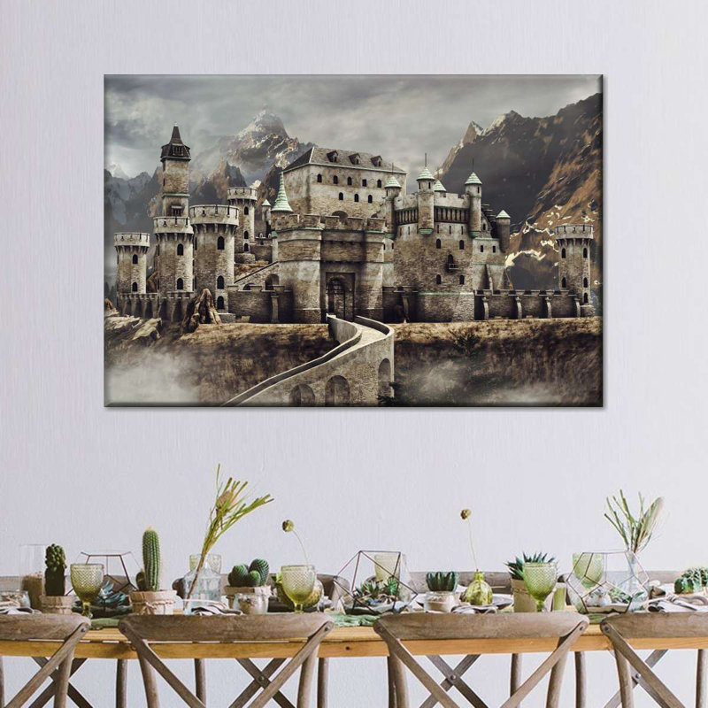 Château médiéval, reproduction sur toile, H 24 po x l 36 po x P 1,25 po