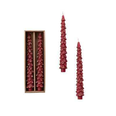 Unscented Tree Shaped Taper Candles W Gold Tips In Box