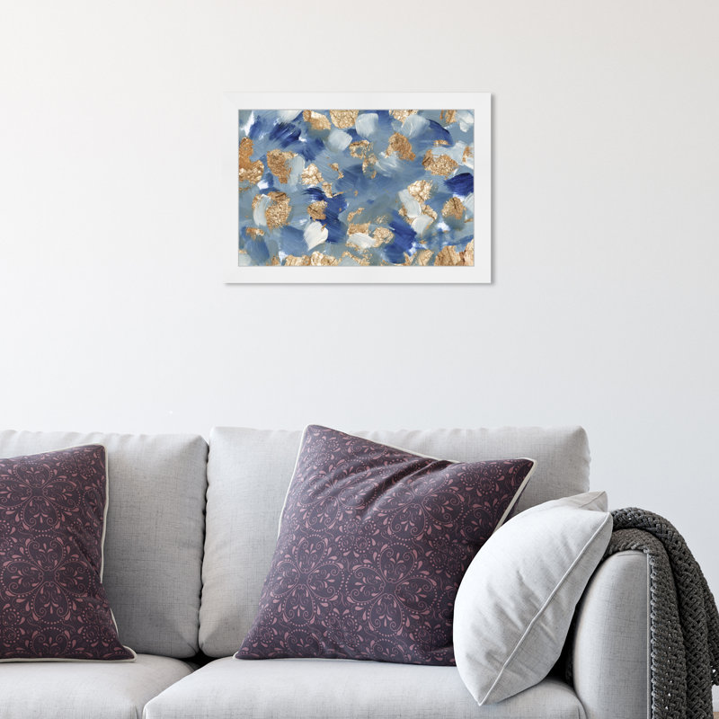 «Blue and Gold Abstract Paint Brush» par Oliver Gal - reproduction, L 12 po x H 12 po, Blanc