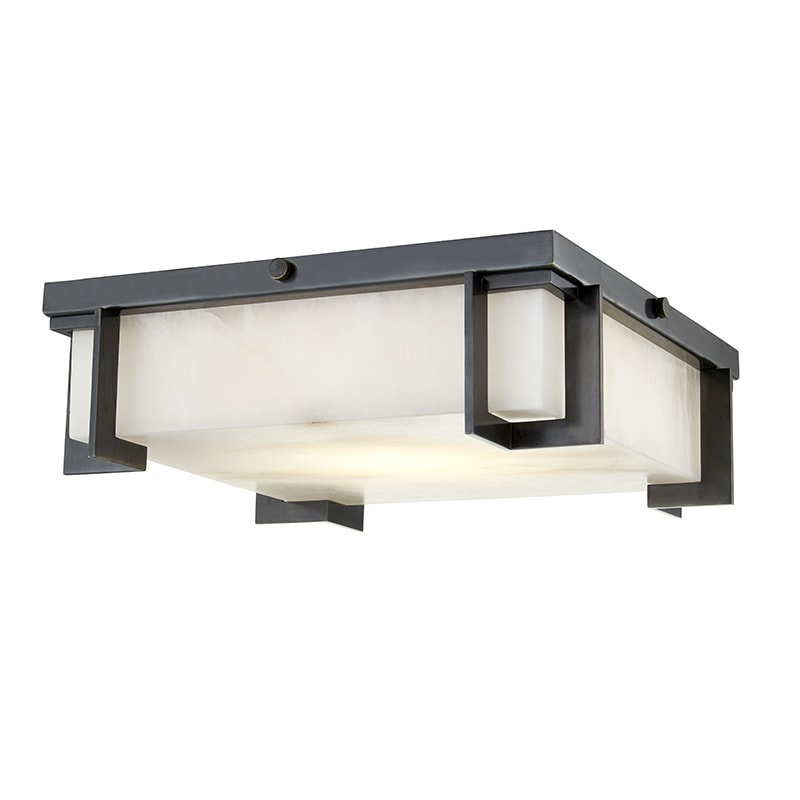 Plafonnier encastré 1 lumière DEL Delmar, Laiton vieilli, H 4,25 po x l 13 po x P 13 po