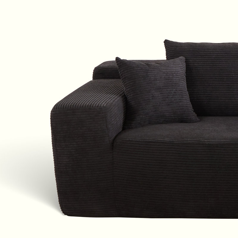 Natick Upholstered L-Shaped Sectional, Black Polyester, Right Hand Facing