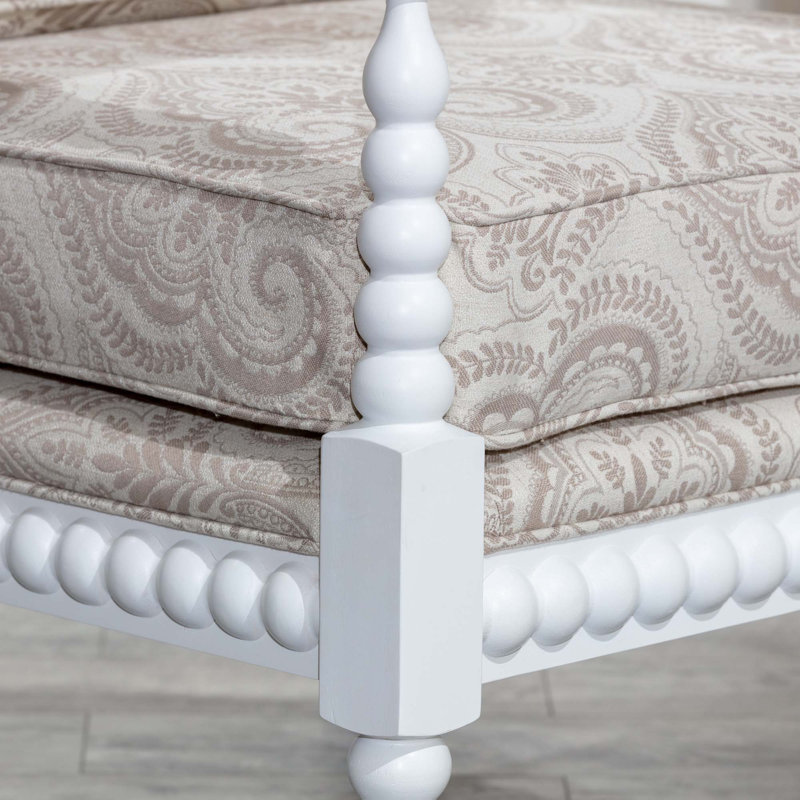 Fauteuil Spindle, finition blanche, tissu cachemire taupe