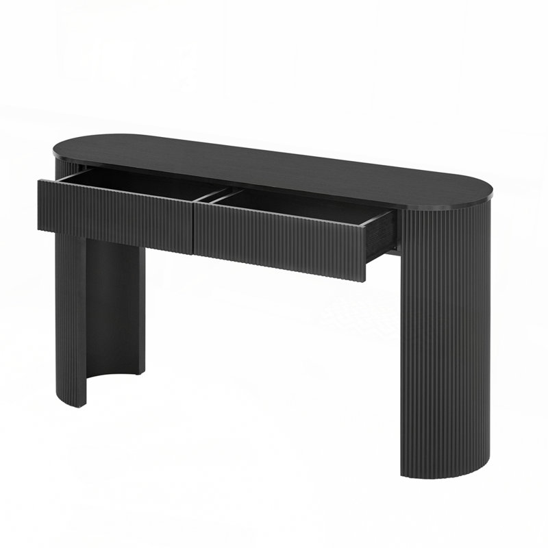 Console moderne de 54 po avec plateau ovale et 2 tiroirs, Noir, noir, noir, noir
