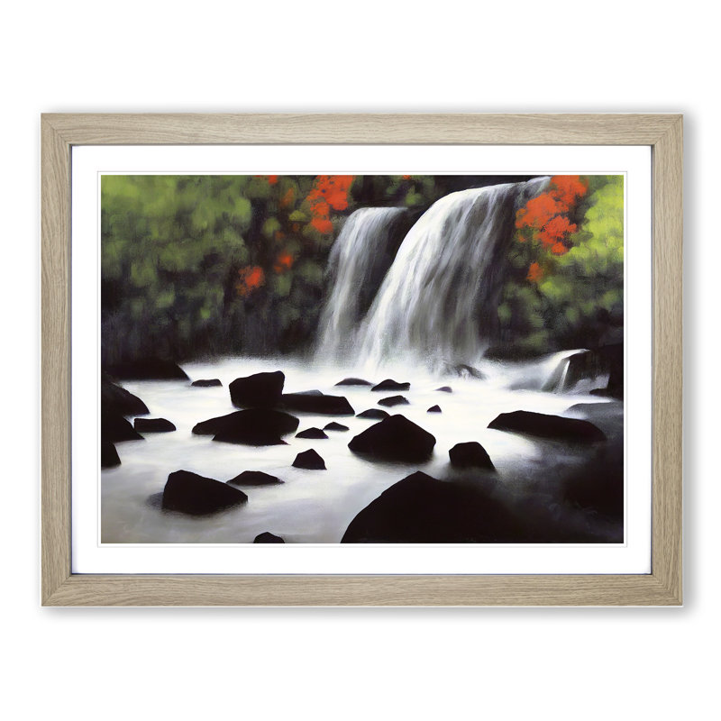 Mysterious Waterfall - Single Picture Frame Print, 25cm H x 34cm W, Beige