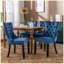 Ensemble de 2 chaises de salle à manger modernes en velours bleu, bois massif touffeté avec garniture cloutée
