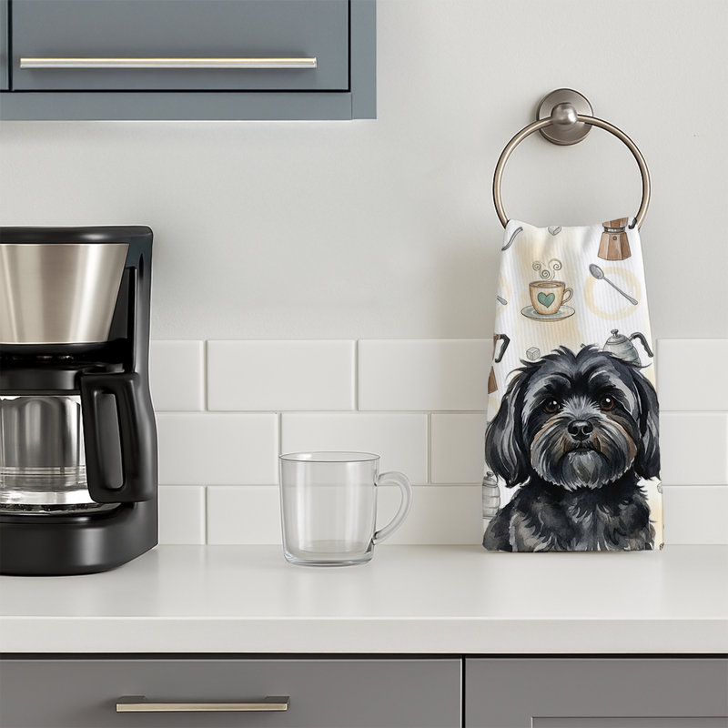 Black Lhasa Apso Coffee Bar Kitchen Towel, Black Lhasa Apso