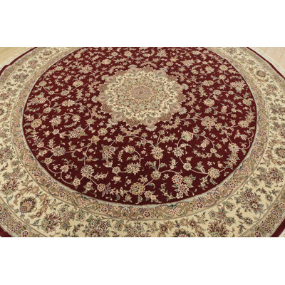 Tapis oriental traditionnel en laine / soie rouge noué à la main 9 pi 9 po x 9 pi Tabriz Tabriz