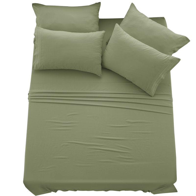 Ensemble de draps en microfibre 6 pièces Lux Decor, Ensemble de draps pour très grand lit + 1 drap-ho, Vert