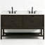 Meuble-lavabo autoportant en bois massif brun foncé 60 po avec plateau en marbre d'ingénierie 60 po-807692372