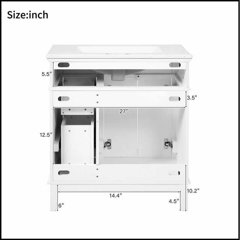 Meuble-lavabo moderne avec lavabo en céramique, rangement fonctionnel et mécanismes de fermeture en douceur pour les petits espaces