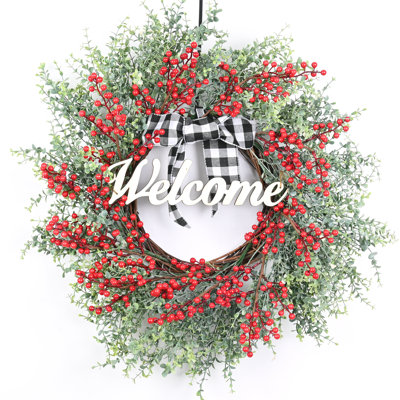 Couronne de Noël 24 po Eucalyptus and Berry Welcome