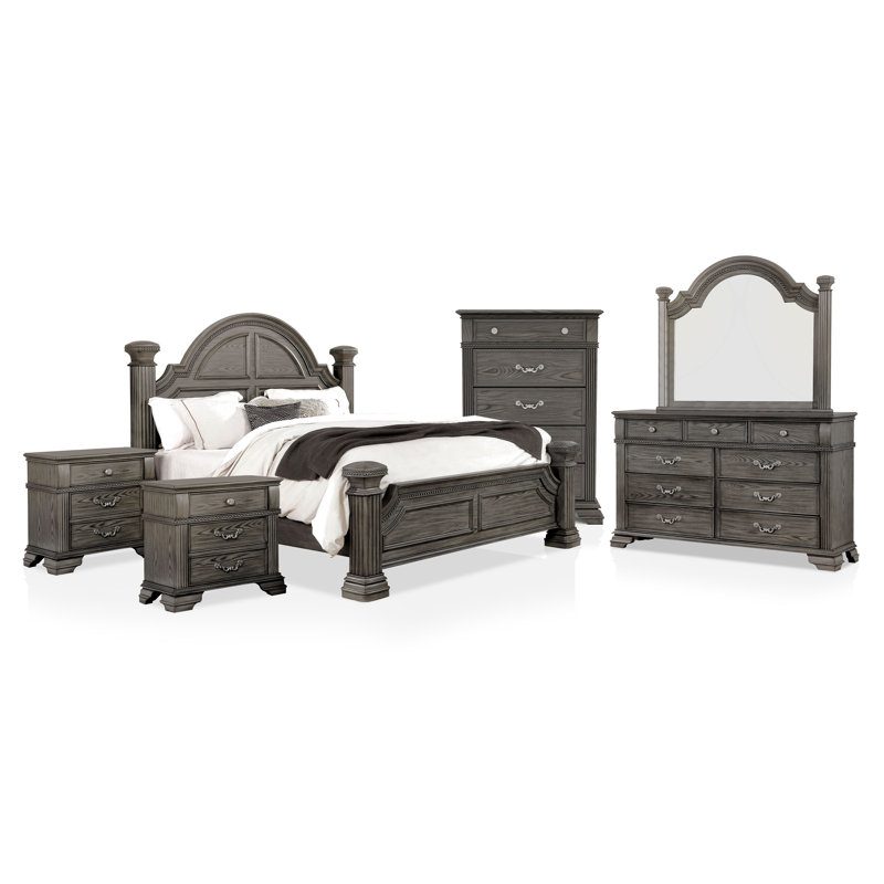 Ensemble de chambre à coucher en bois avec tête de lit en forme de cloche Adames, Gris, Très grand lit