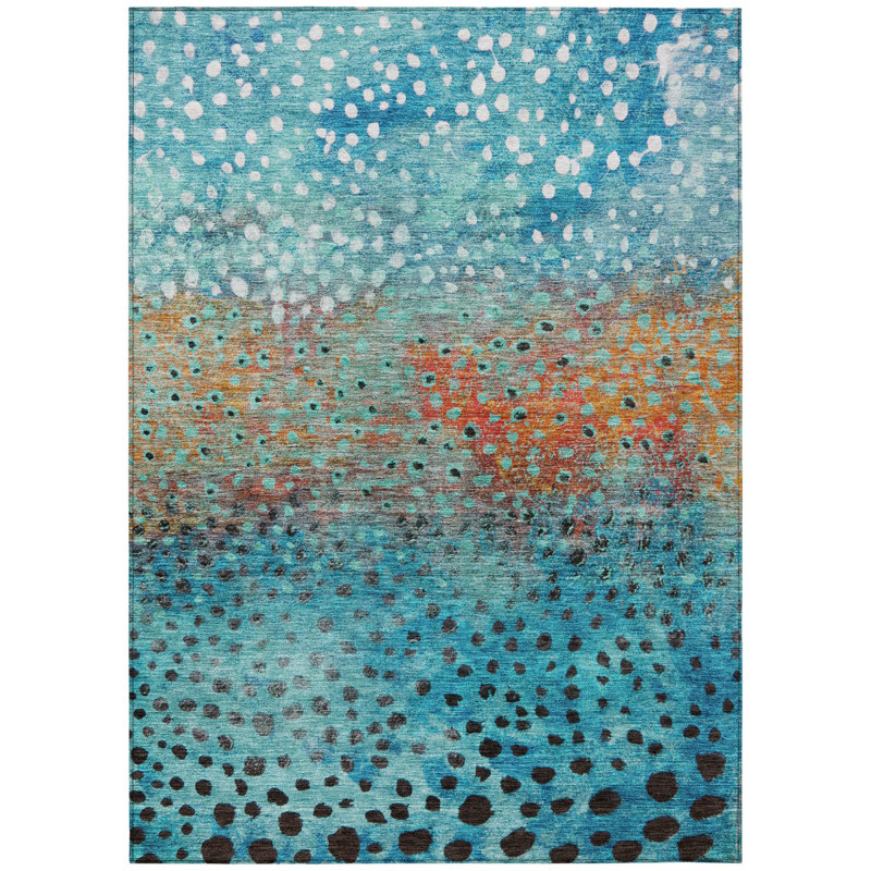Tapis intérieur lavable abstrait bleu 5 pi x 8 pi